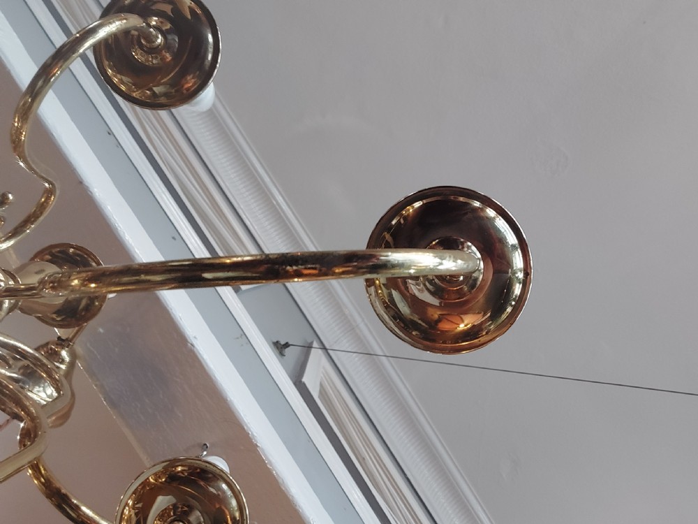 12 Branch Brass Dutch Style Scroll Arm Chandelier  View IV