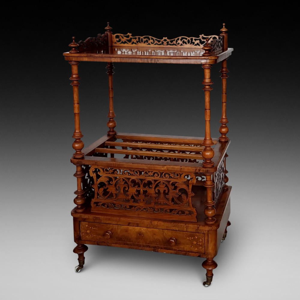 Victorian Burr Walnut Canterbury Whatnot
