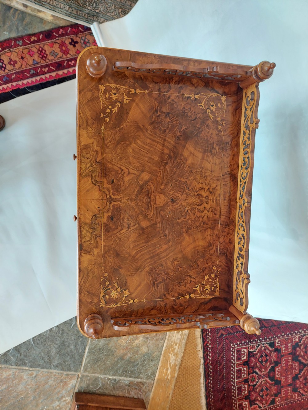 Victorian Burr Walnut Canterbury Whatnot View II