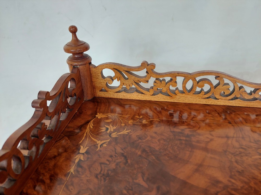 Victorian Burr Walnut Canterbury Whatnot View IV