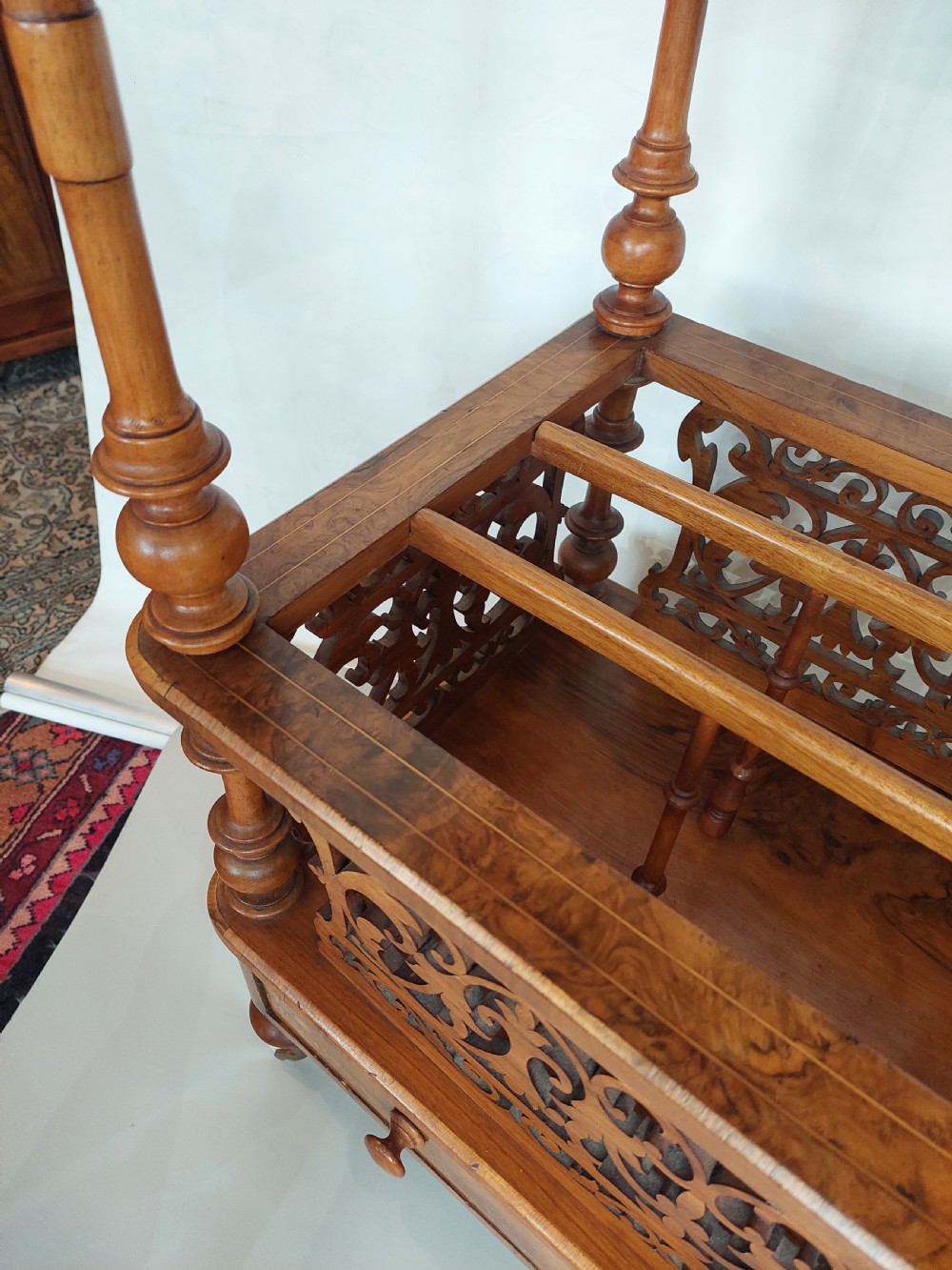 Victorian Burr Walnut Canterbury Whatnot View VI