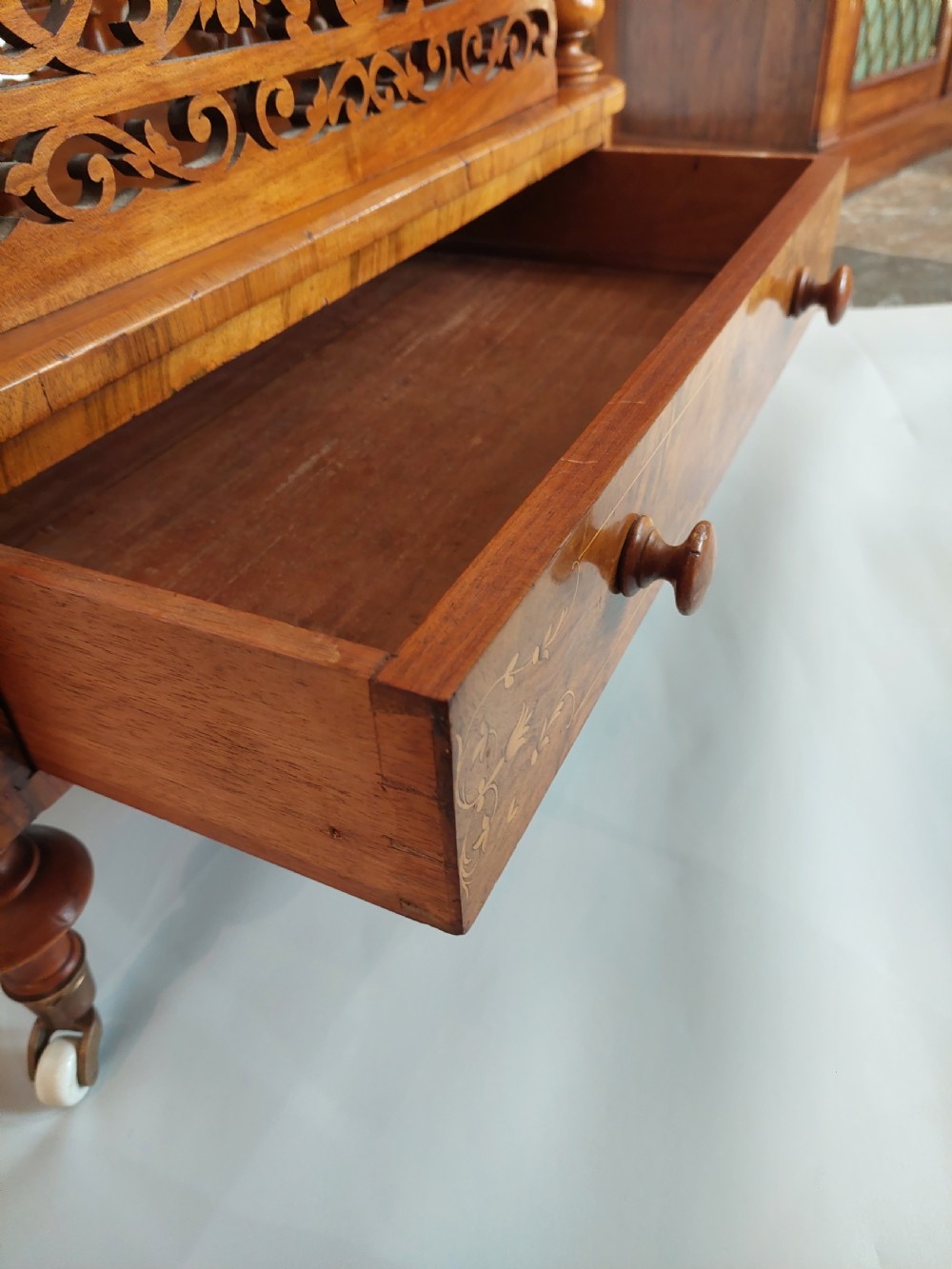 Victorian Burr Walnut Canterbury Whatnot View IX