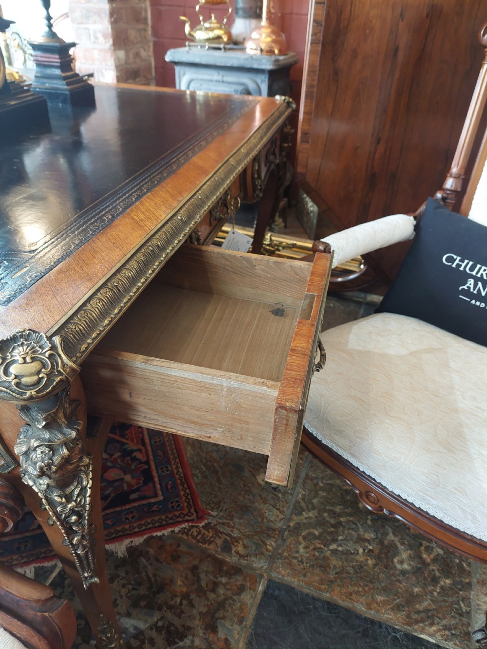 Early 20thC Louis XVth Style Kingwood Bureau Plat  View VII