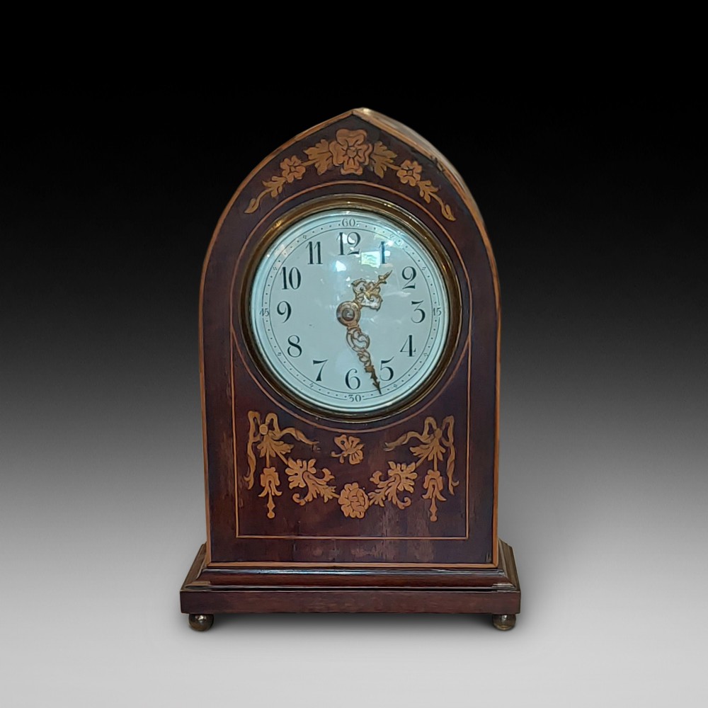 Edwardian Mahogany Inlaid Mantel Clock