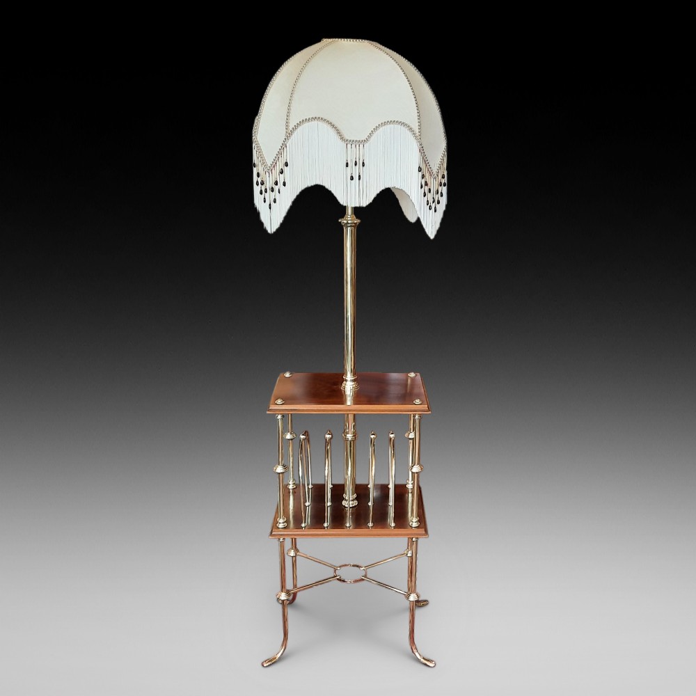 Edwardian Mahogany and Brass Canterbury Standard Lamp