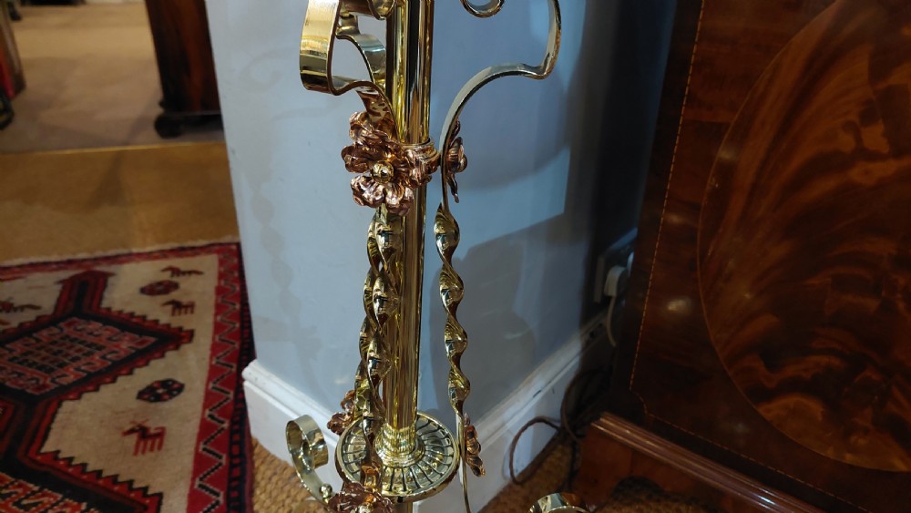19thC Arts and Crafts Brass Standard Oil Lamp View II