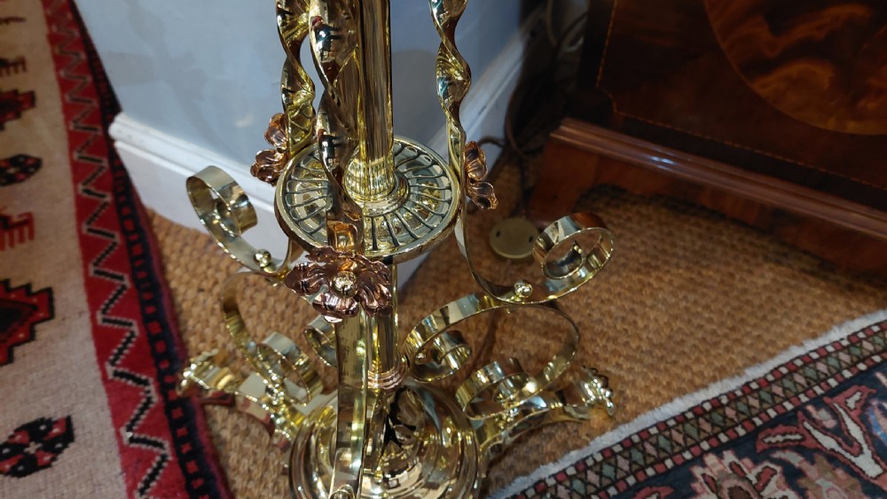19thC Arts and Crafts Brass Standard Oil Lamp View IV