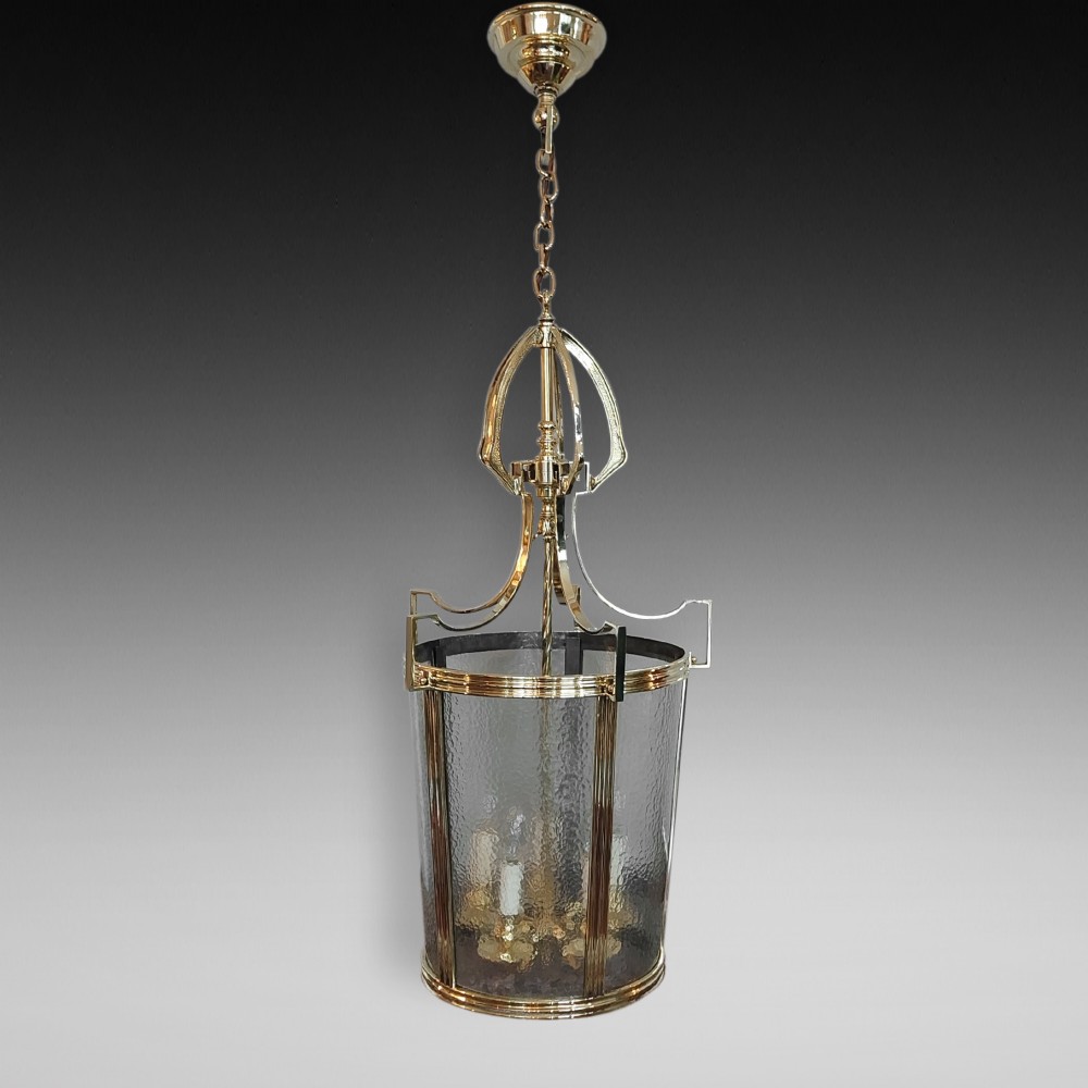 Early 20thC Brass Hanging Hall Lantern Lamp