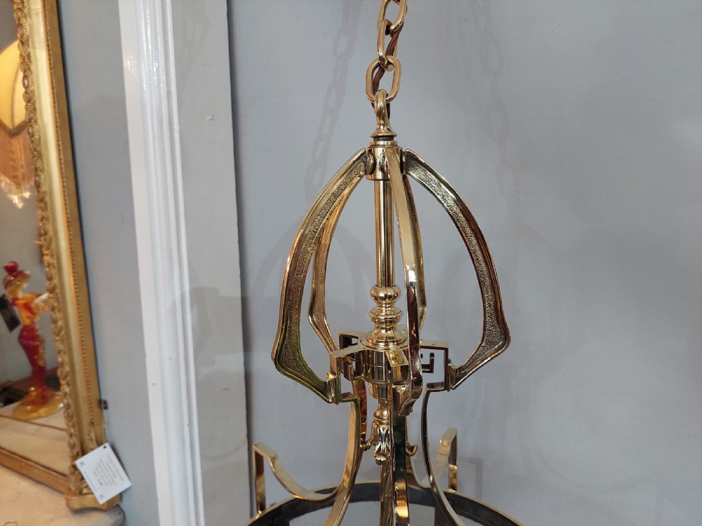 Early 20thC Brass Hanging Hall Lantern Lamp View II
