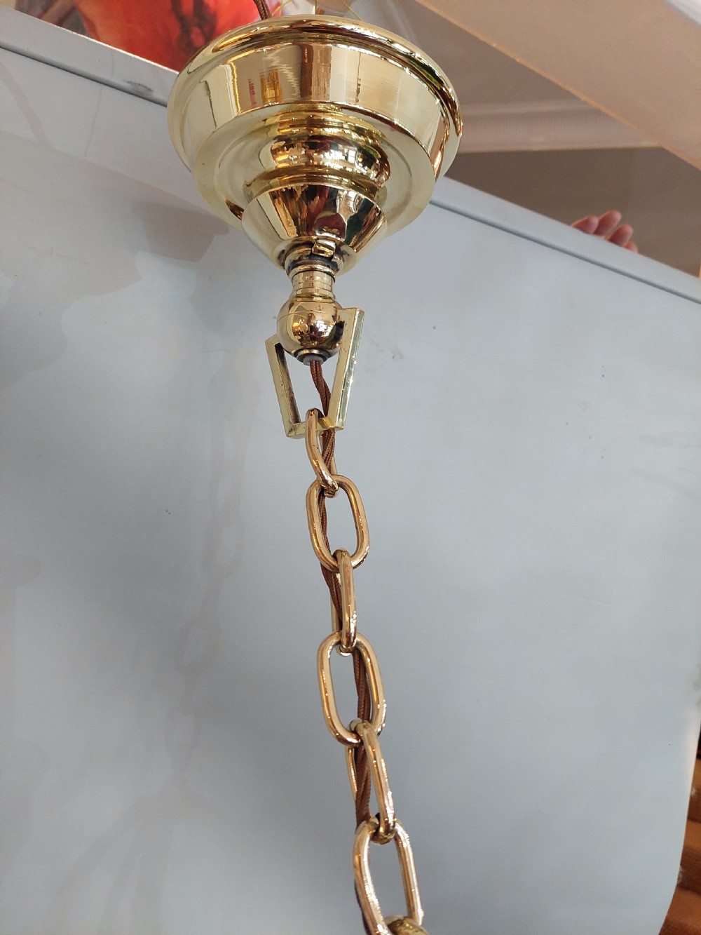 Early 20thC Brass Hanging Hall Lantern Lamp View III