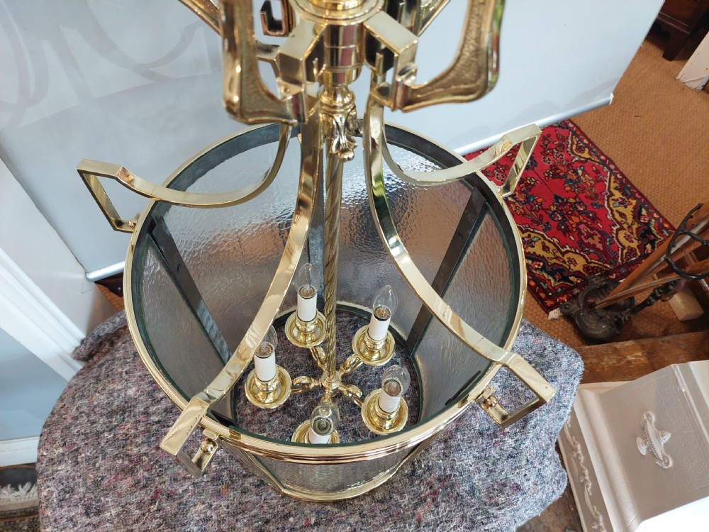 Early 20thC Brass Hanging Hall Lantern Lamp View IV