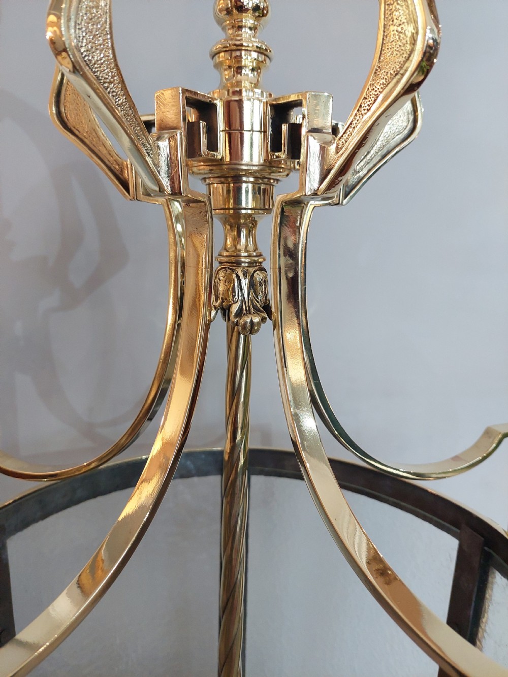 Early 20thC Brass Hanging Hall Lantern Lamp View V