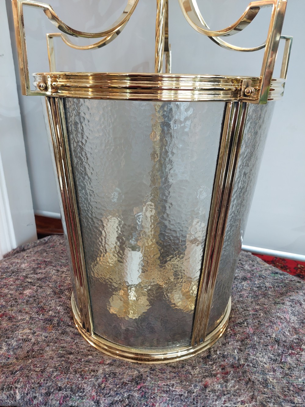 Early 20thC Brass Hanging Hall Lantern Lamp View VI