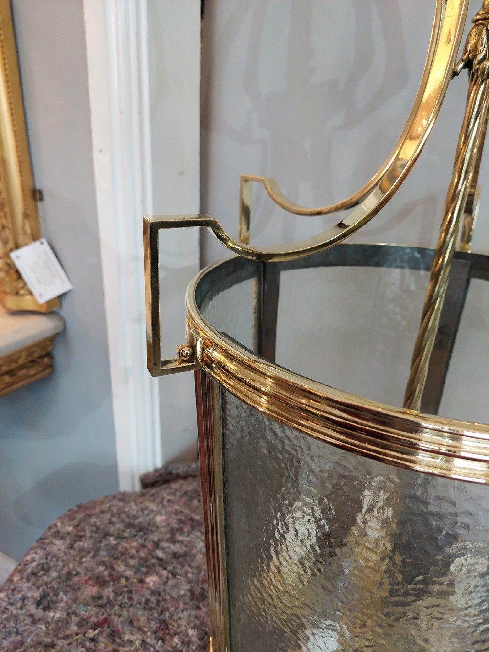 Early 20thC Brass Hanging Hall Lantern Lamp View VII