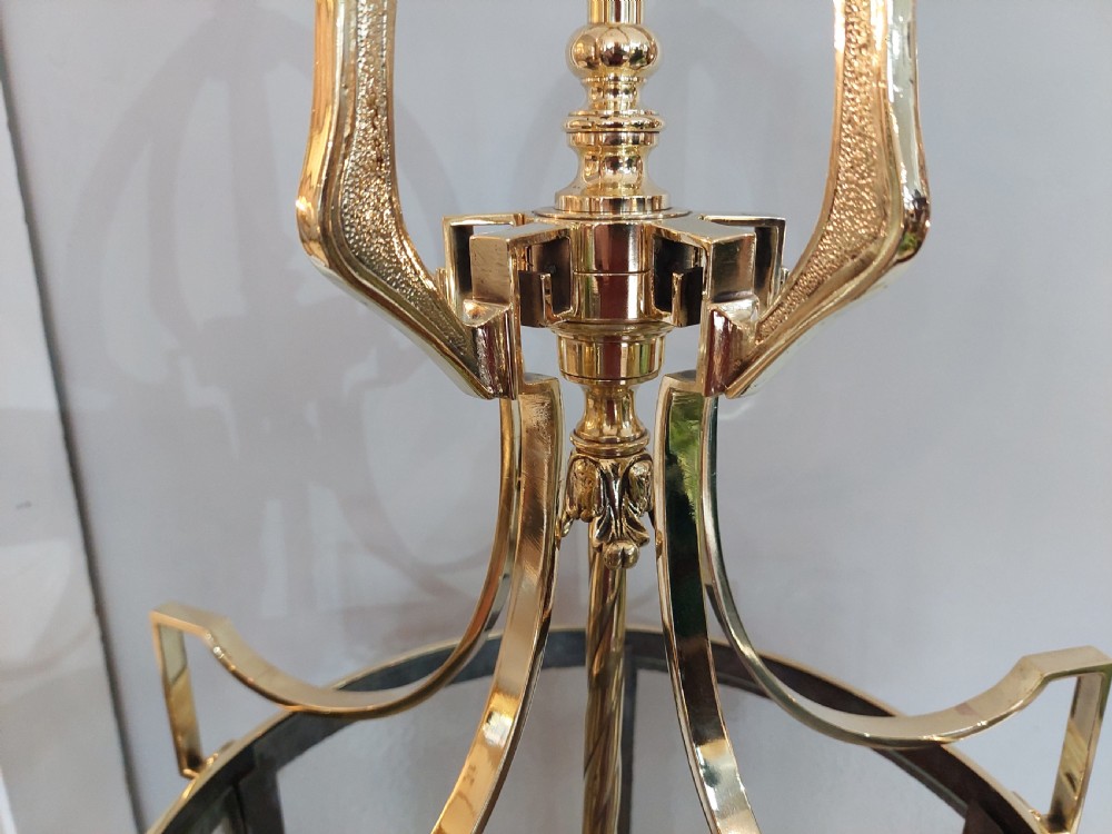 Early 20thC Brass Hanging Hall Lantern Lamp View IX