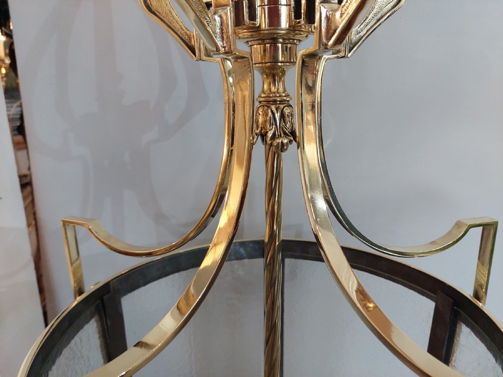 Early 20thC Brass Hanging Hall Lantern Lamp View X