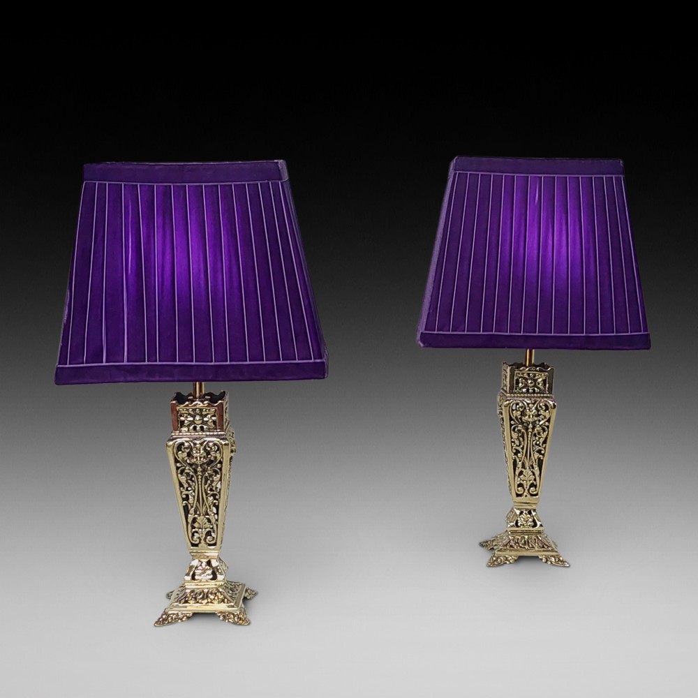 Pair of Pierced Brass Table Lamps