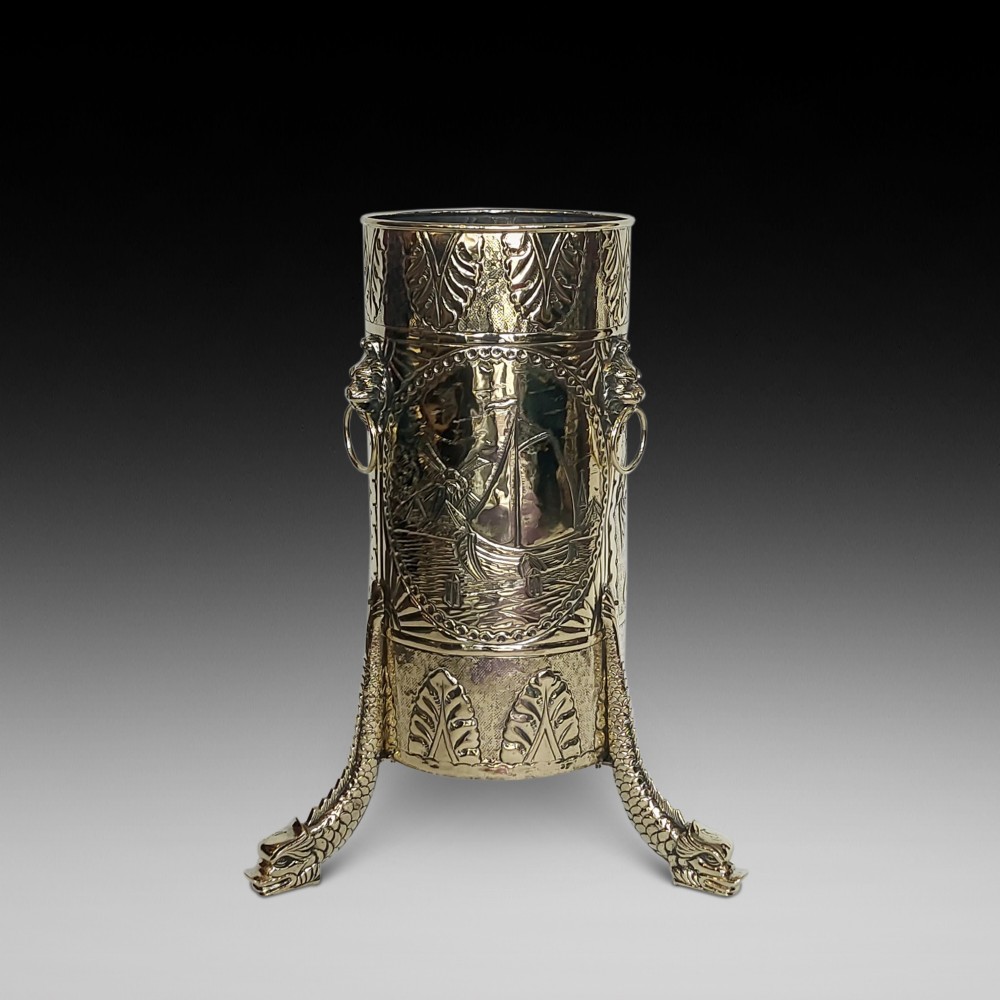 19thC Dutch Brass Embossed Stick Stand