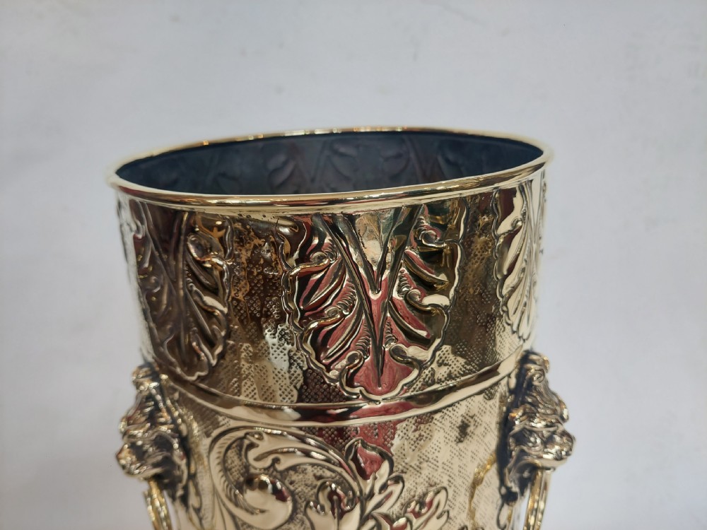 19thC Dutch Brass Embossed Stick Stand View IV