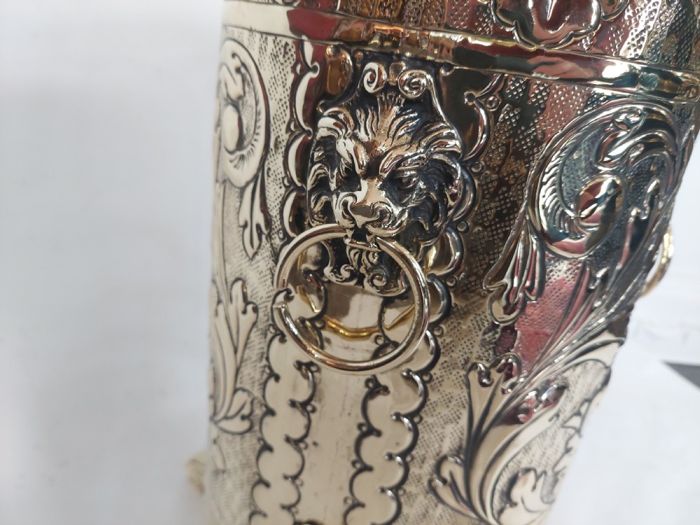 19thC Dutch Brass Embossed Stick Stand View VII