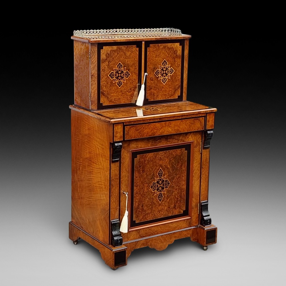Victorian Burr Walnut Ebonised Davenport