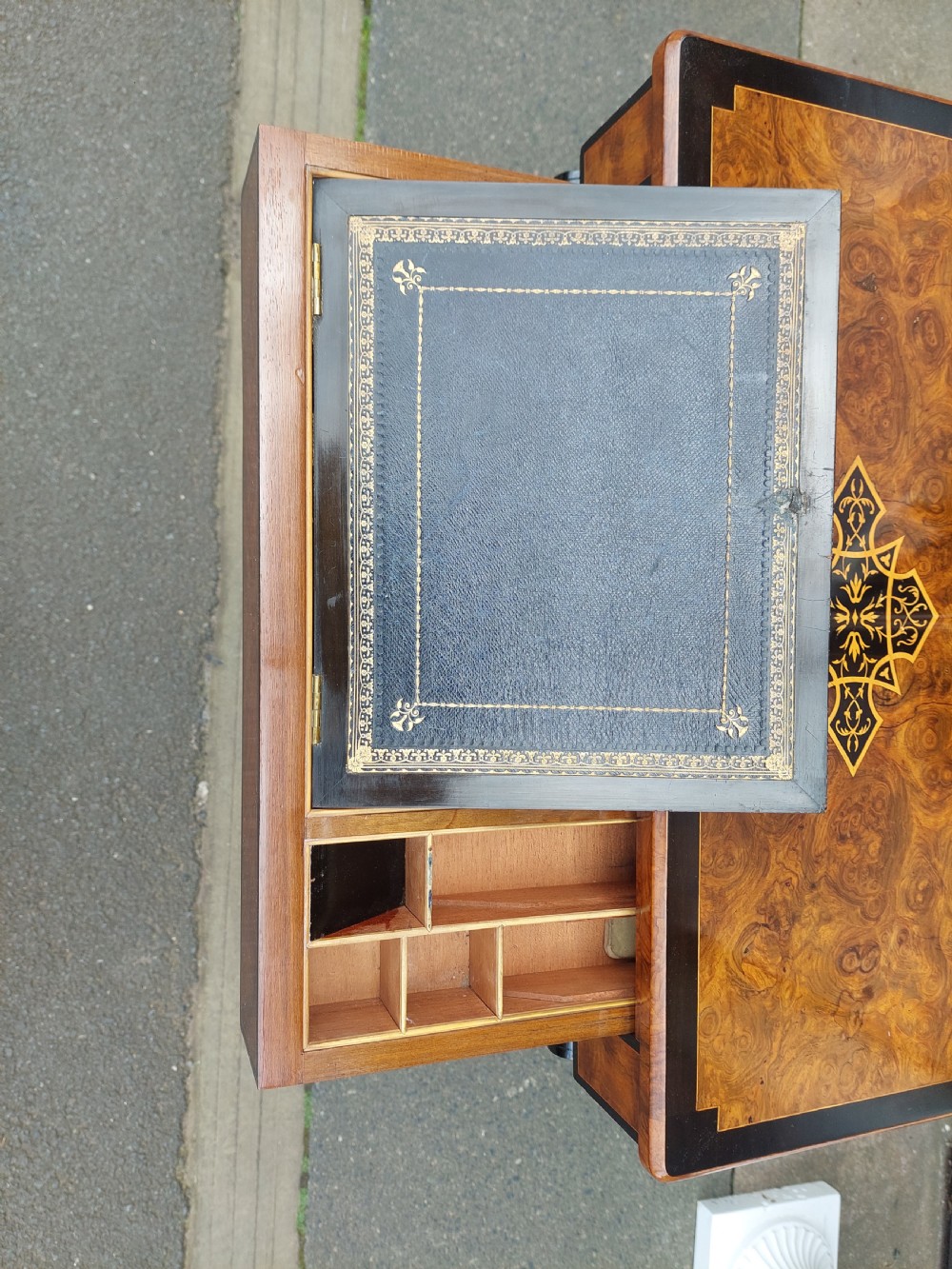Victorian Burr Walnut Ebonised Davenport View II
