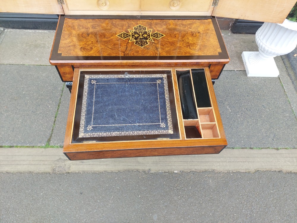 Victorian Burr Walnut Ebonised Davenport View III
