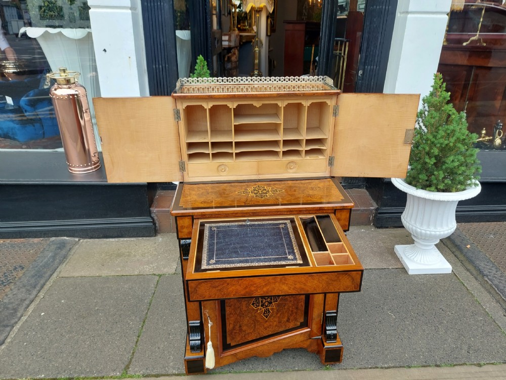 Victorian Burr Walnut Ebonised Davenport View IV