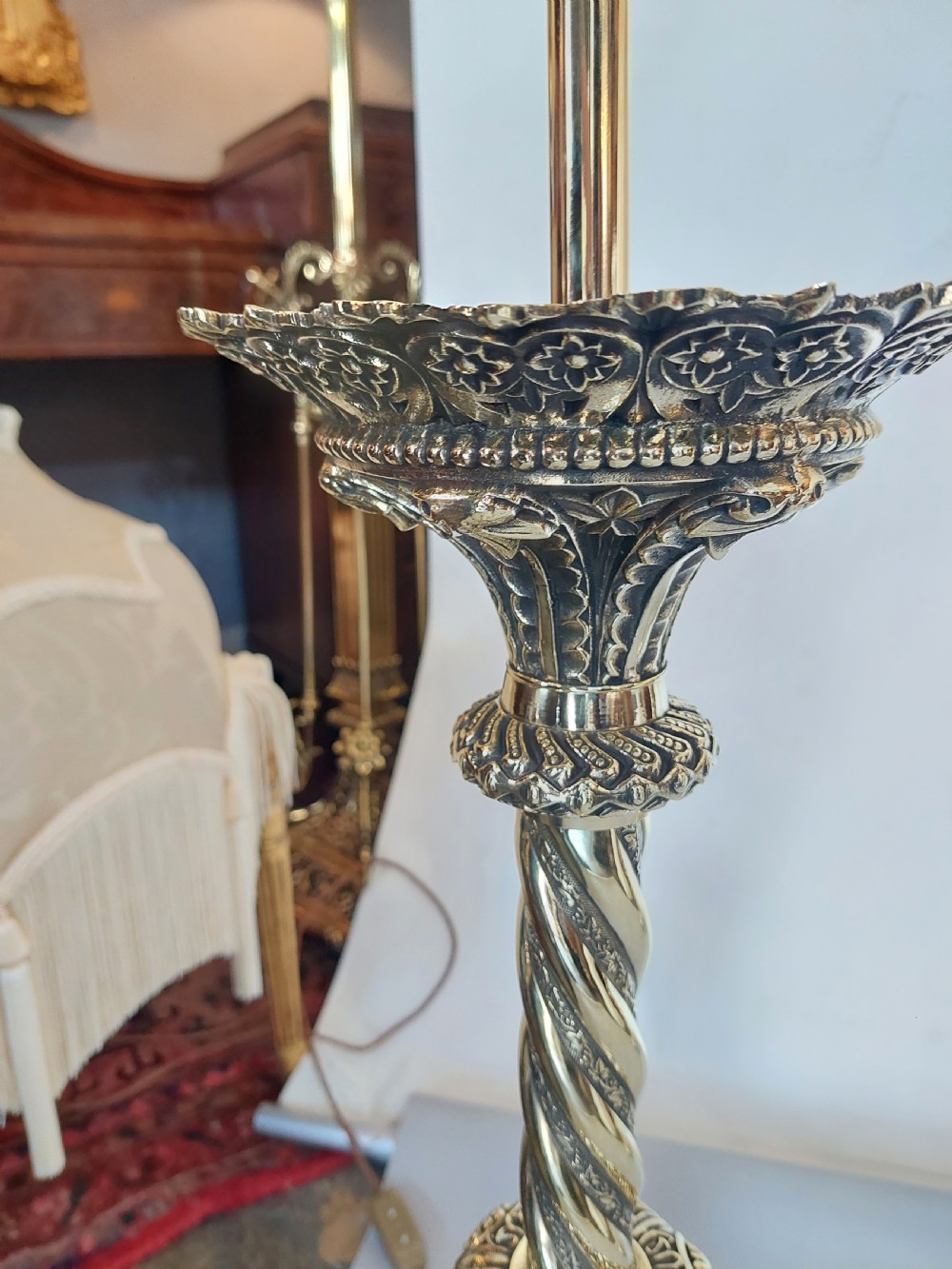 Pair 19thC. Gothic Brass Pricketstick Lamps View IV