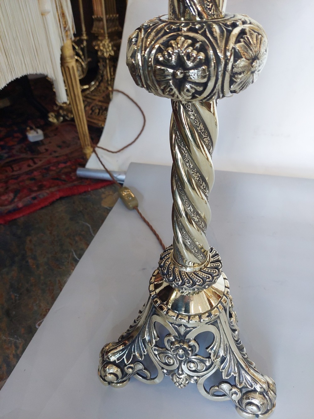 Pair 19thC. Gothic Brass Pricketstick Lamps View V