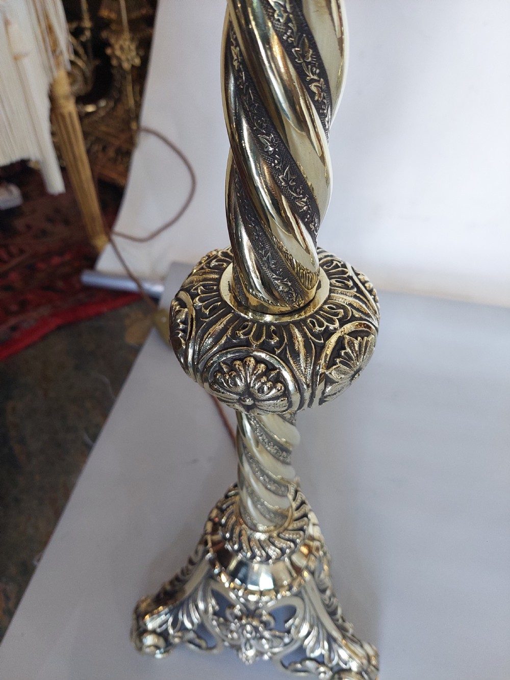 Pair 19thC. Gothic Brass Pricketstick Lamps View VI