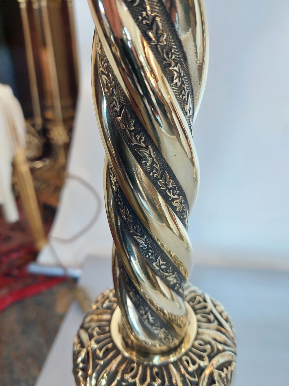 Pair 19thC. Gothic Brass Pricketstick Lamps View IX