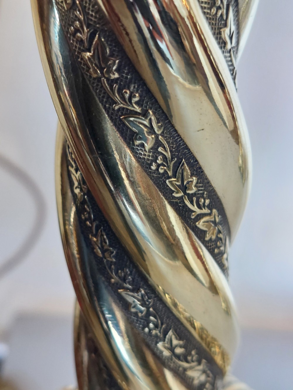 Pair 19thC. Gothic Brass Pricketstick Lamps View X