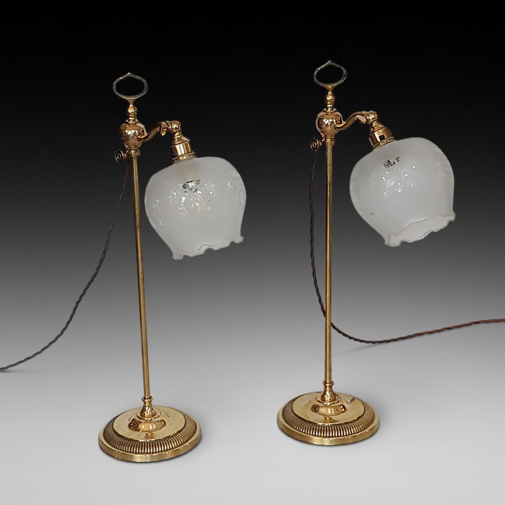 Pair of Edwardian Adjustable Brass Table Lamps