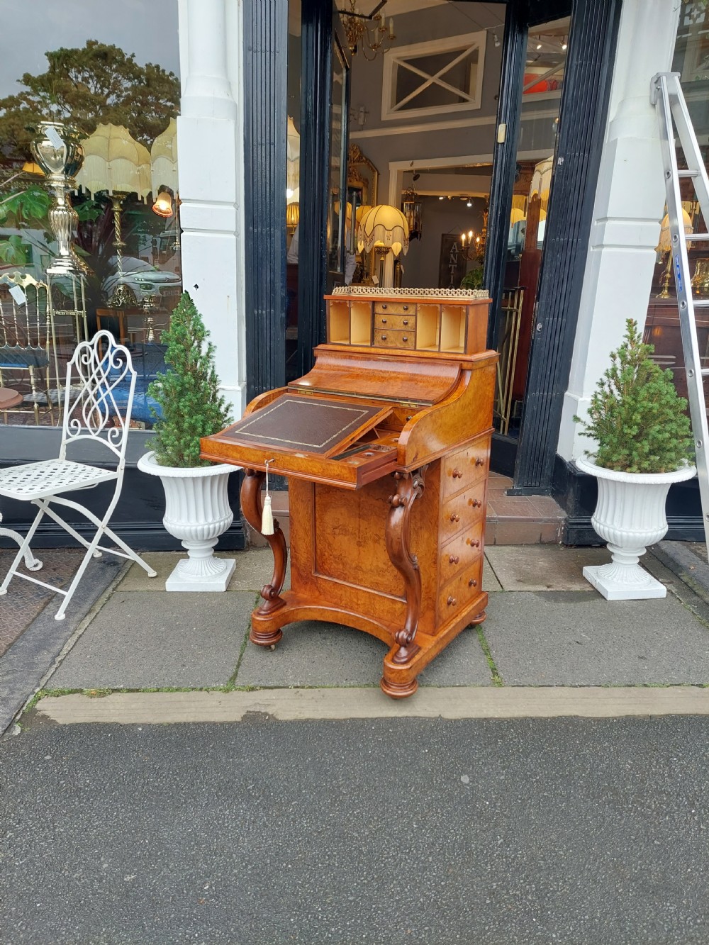 Victorian Burr Walnut Piano Top Pop Up Davenport View III