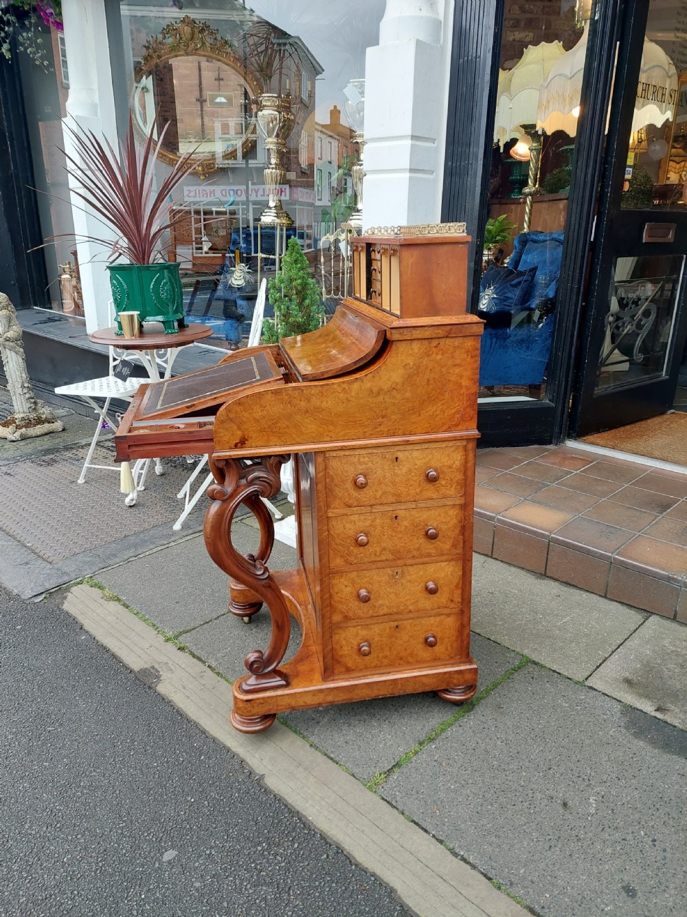 Victorian Burr Walnut Piano Top Pop Up Davenport View IV