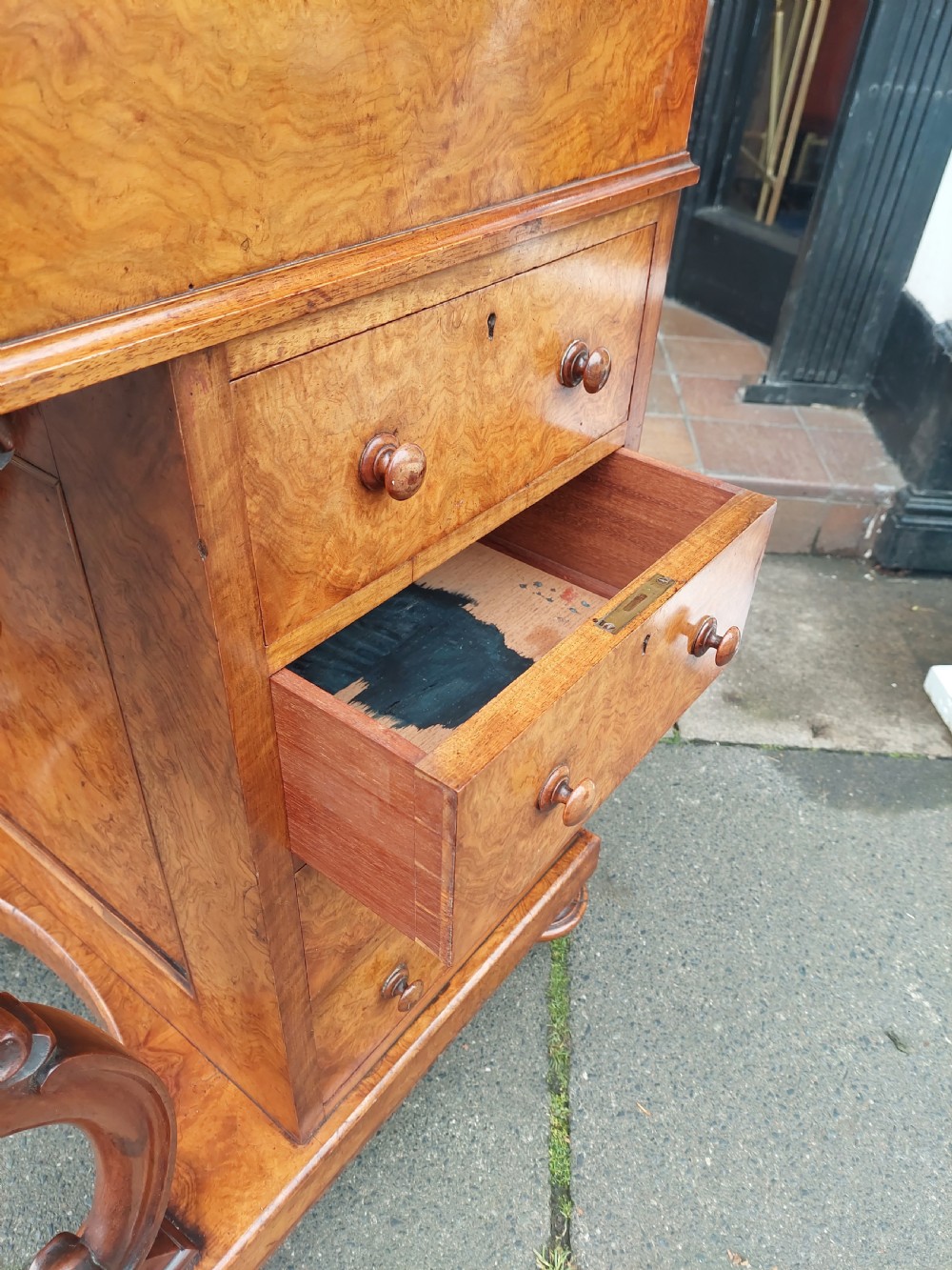 Victorian Burr Walnut Piano Top Pop Up Davenport View V