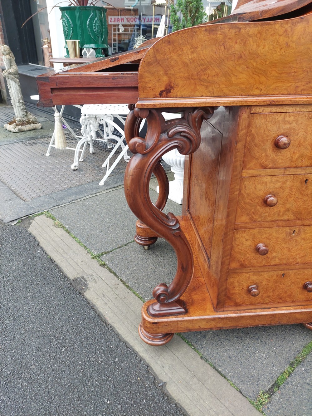Victorian Burr Walnut Piano Top Pop Up Davenport View VI