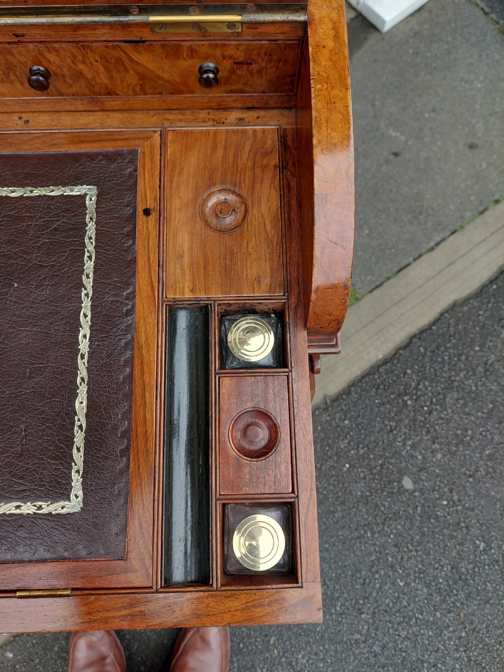 Victorian Burr Walnut Piano Top Pop Up Davenport View VIII