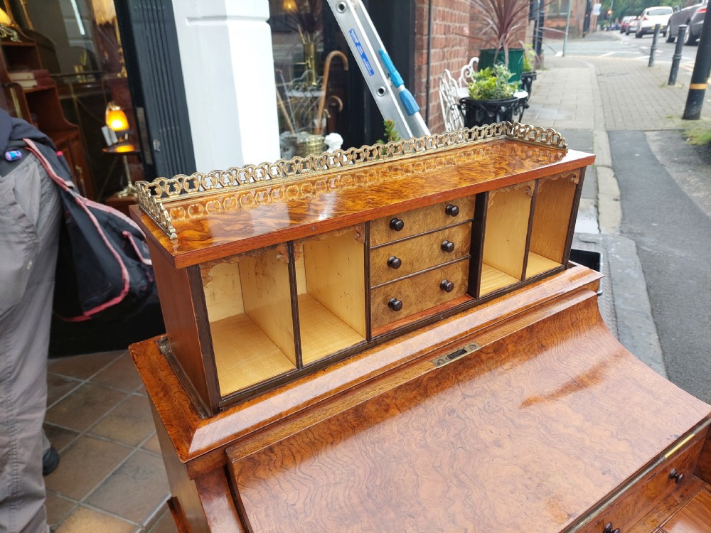 Victorian Burr Walnut Piano Top Pop Up Davenport View IX