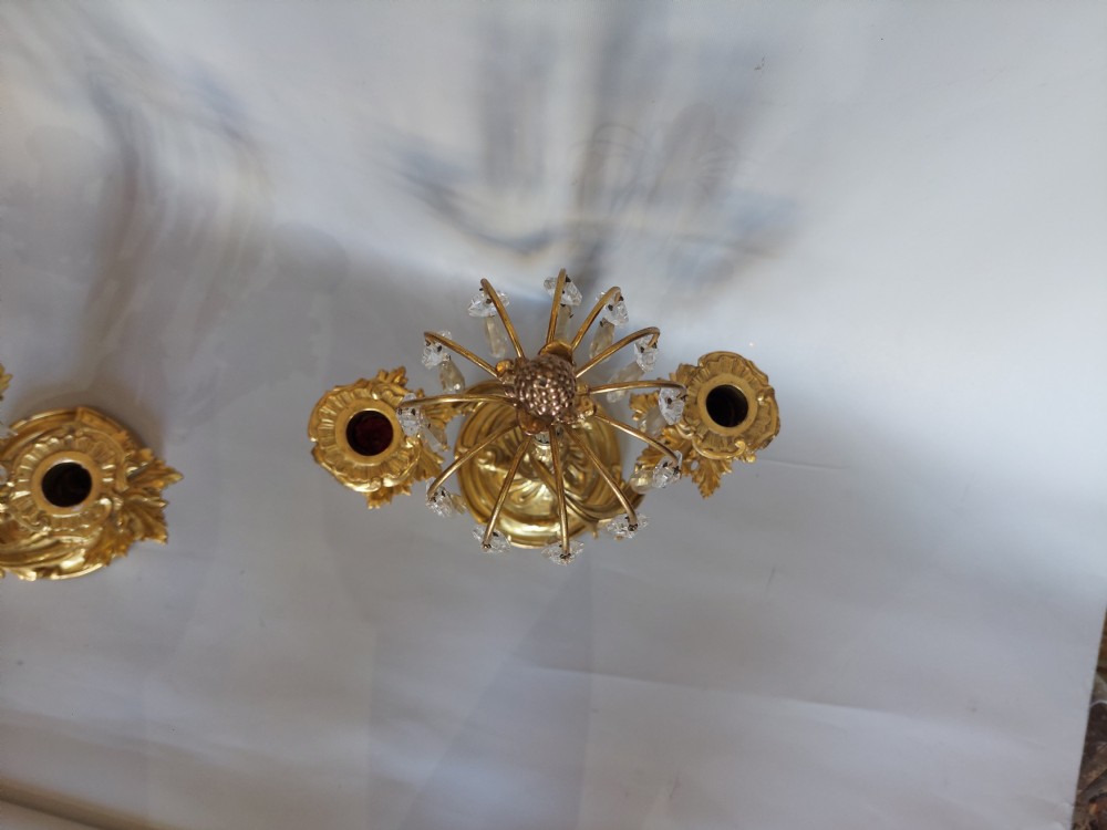 Pair of 19thC French Twin Branch Ormolu Lustres View IV