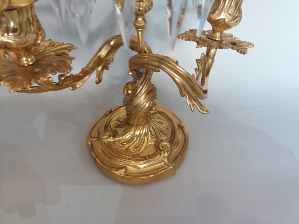 Pair of 19thC French Twin Branch Ormolu Lustres View II