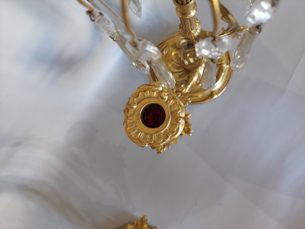 Pair of 19thC French Twin Branch Ormolu Lustres View III