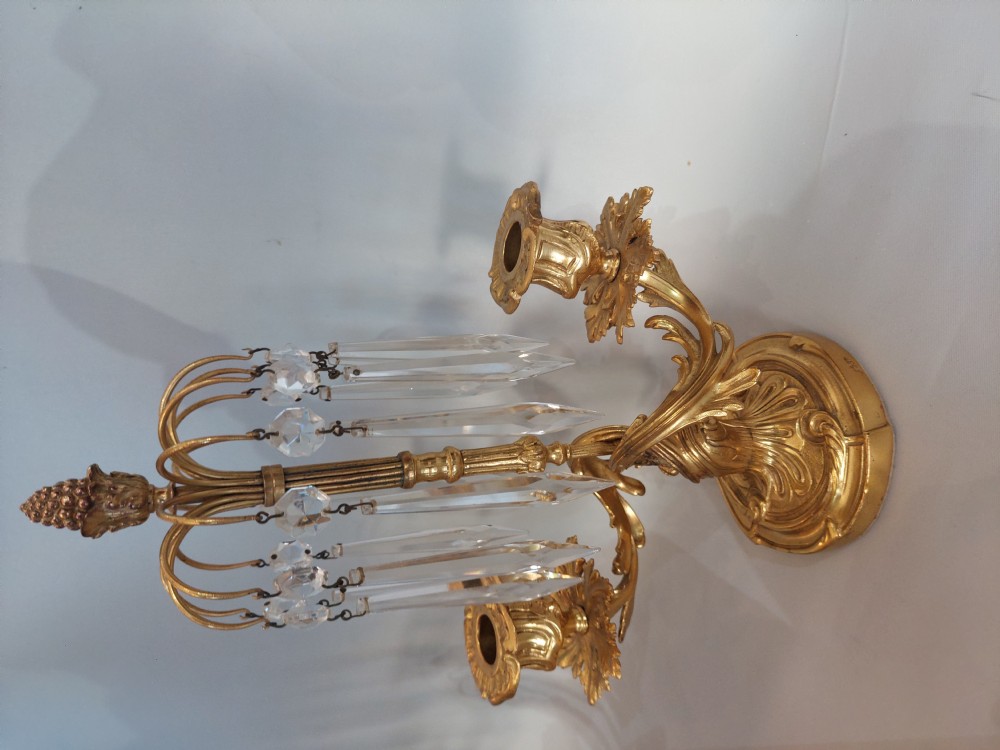 Pair of 19thC French Twin Branch Ormolu Lustres View V