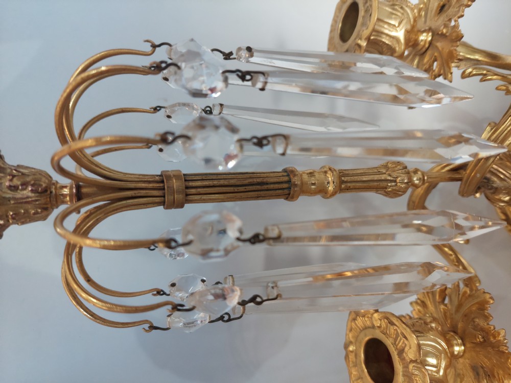 Pair of 19thC French Twin Branch Ormolu Lustres View VII