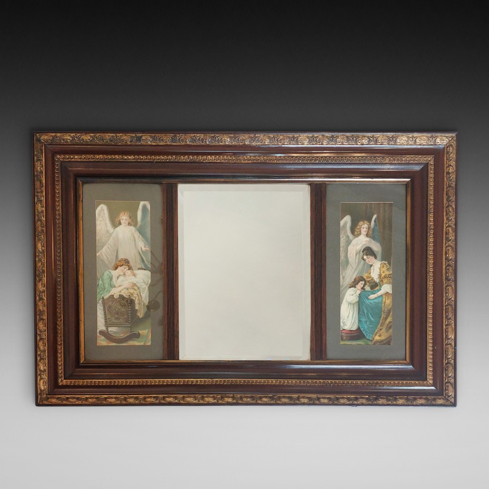 Late 19thC Walnut Devotional Wall Mirror
