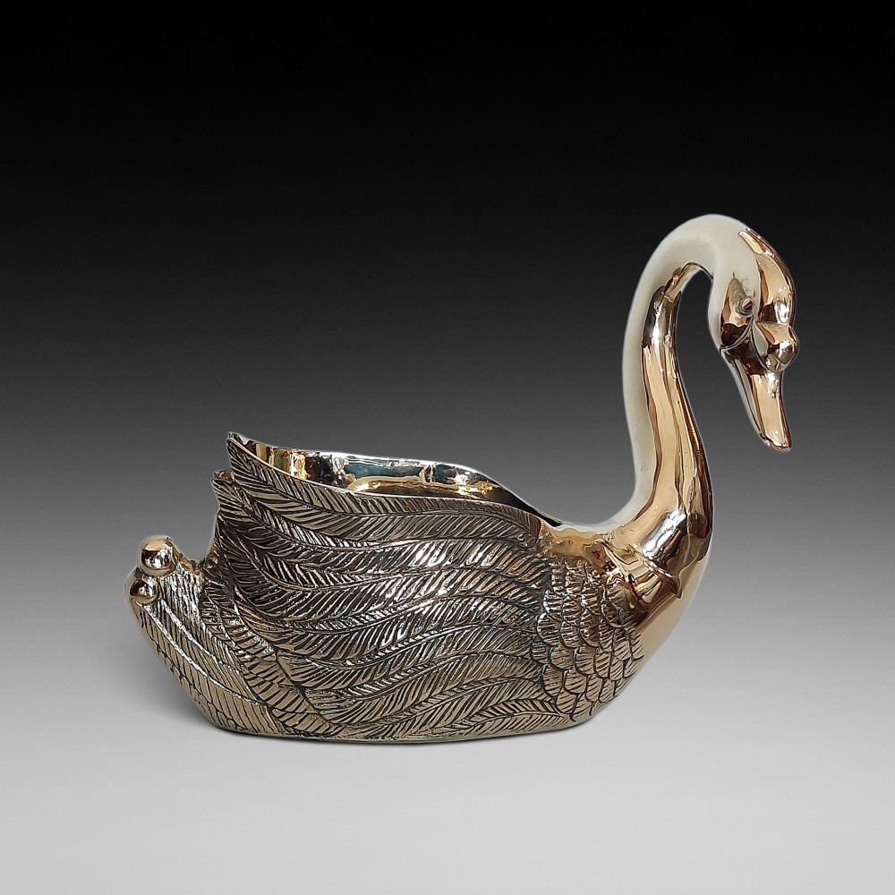 Early 20thC Polished Brass Swan Jardinière