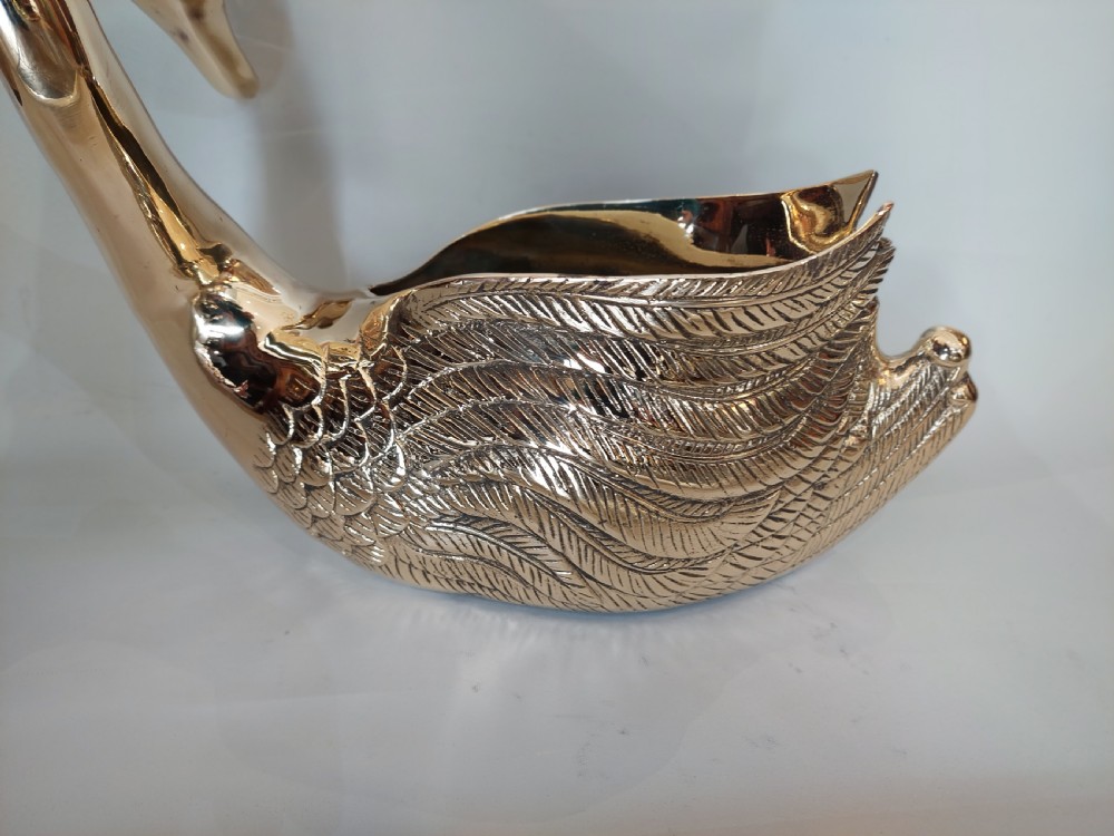 Early 20thC Polished Brass Swan Jardinière View VI