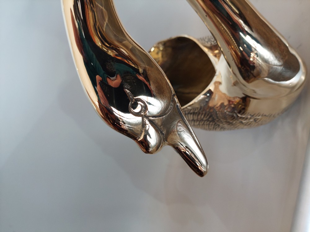Early 20thC Polished Brass Swan Jardinière View VII