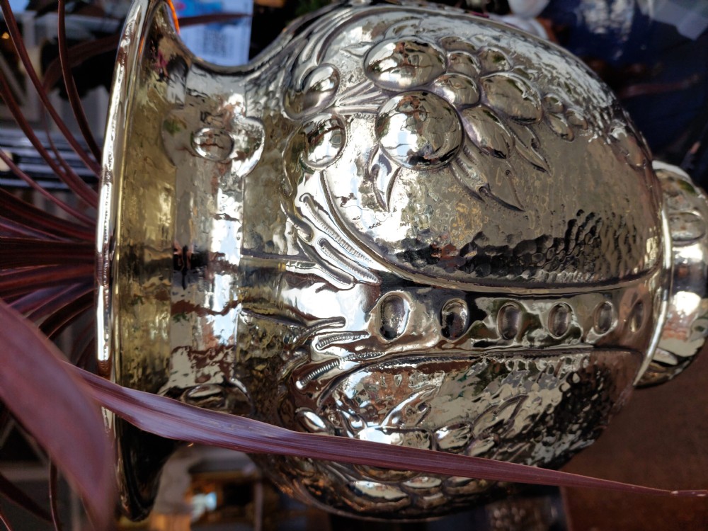 Victorian Embossed Copper Jardiniere on Stand  View III